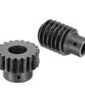 Steel worm gear set: 20-tooth worm wheel and worm, front view, 12mm bore, 28mm OD, black finish.