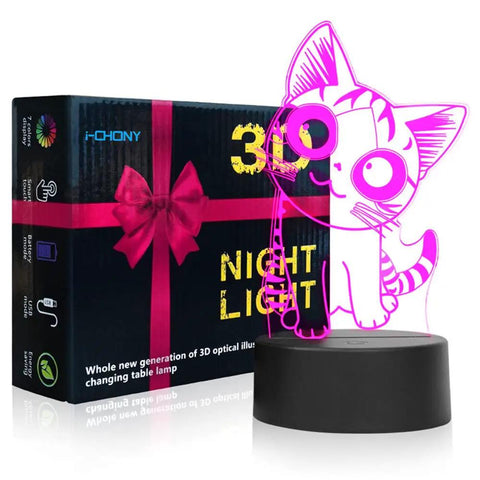 Cat Night Light 3D Illusion Lamp With Seven Color Auto Change And Touch Control Bedside Table Lamp For Nursery And Home Decor Cute Cat Gift For Women Holidays And Xmas Purrfect Night Glow next to box