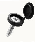 Fifty Piece Set Of Durable Plastic Screw Cap Covers For Furniture And Cabinets Featuring Slick Hidden Design, fitted over a silver M4 screw.