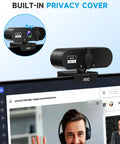 Plug And Play 4K Webcam delivers pristine video clarity and smooth audio on a monitor with privacy cover feature.