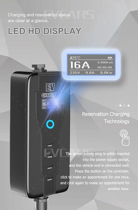 Level 2 Portable EV Charger 16A With 5 Meter Schuko Plug Cable For 110 240V Cars IEC 62196-2 Compliant Indoor Outdoor Use