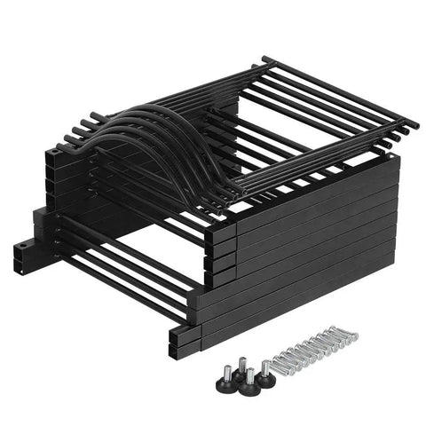 Components of Heavy Duty 5 Gallon Water Jug Organizer Rack Freestanding 4 Tier Bottle Storage unassembled.