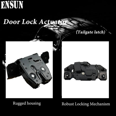 Heavy Duty Rear Tailgate Trunk Lock Actuator Latch Assembly Plug And Play Replacement For Chevy Suburban Tahoe Yukon Escalade Encore Trax Sonic, showing rugged housing and robust locking mechanism.