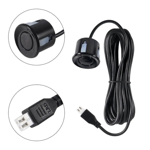Close-up view of Two Pack Waterproof Ultrasonic Distance Sensor Module with 40kHz transducer and USB connector, black, for robotics.