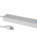 Dead Simple Smart WiFi Power Strip With Instant Voice Control Three Grounded Outlets And Beefy Surge Guard For Foolproof Alexa And Google Home Integration Crisp White showing three grounded outlets and a power plug.