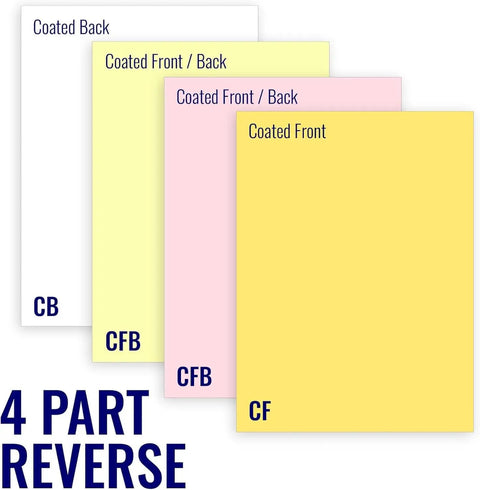 Carbonless Form Paper 4 Part Set 8.5 x 11 Inches Reverse Paper With Goldenrod Pink Canary White Sheets in four layers