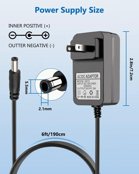 6V Karaoke Machine Charger Replacement For Singing Machine SML-625 SML625W SML625BTW SML385 Models Black Power Adapter
