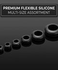 215 Piece Rubber Grommet Kit With 9 Sizes For Wiring shown in black silicone, multi-size flexible assortment.