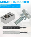 Package contents of Guitar Tuner Drill Jig Made Of Stainless Steel For Pin Mount 6 In Line Machine Heads with drill bits