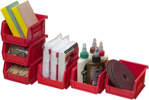 Space Saving Stackable Storage Bins for Garage and Pantry Durable Plastic Organizers for Craft Rooms and Cabinets Holds Up to 10 Pounds Great for Grab And Go Cosmetics Office Supplies Small Toys Hardware Red 6 Pack