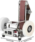 Cool Mini Bench Grinder And Sander Machine With Stainless Steel Build, compact design, measures 15cm by 12cm, suitable for DIY projects.