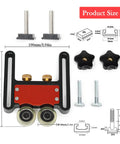 Boss Level Table Saw Feeder Jigs Built From Premium Anodized Aluminum With Silent Dual Bearing Rollers For Nailed Wood Feed Control And Sharp Cuts Daily parts and dimensions diagram
