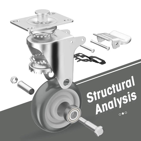 Structural analysis of 3 Inch Heavy Duty Industrial Grade Caster Wheels Set Of 4 With Locking Swivel Brakes Top Plate Non Marking Grey TPR Rubber Castors