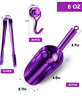 Heavy Duty Ice Scoop For Freezer With Magnetic Hook And Ice Tongs Made From Premium 304 Stainless Steel, purple, 6 oz size