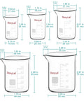 Graduated Borosilicate Glass Beaker Set In Five Sizes 5 Ml, 10 Ml, 25 Ml, 50 Ml, And 100 Ml For Lab Or Home Chemistry Gear, Perfect For Quick Mixing, Transferring, And Measuring, The Ultimate Combo Pack.