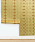 Premium Modern Brown Geometric Gold Metallic Wallpaper With A Hella Chic Fibrous Texture And Fire Resistant Eco Finish For Top Tier Indoor Home Decor Refresh, showing a roll and full design.