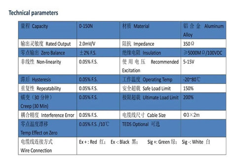 Technical parameters for Static Torque Load Cell With Double Flange Torsion Transducer For Precise Torque Measurement.