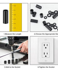 Nylon Spacers And Washers Assortment Kit With 1725 Pieces For Electrical Installations Including 345 Outlet Screws M3 And M4 Black Round Spacers, size guide and outlet install