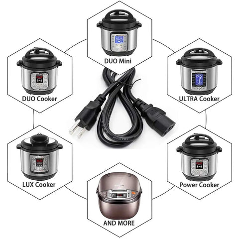 6 Ft Replacement Power Cord For Popular Electric Pressure Cookers And Rice Cookers, Works With Duo Mini And Duo Plus Mini