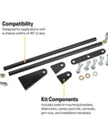 Watts Link Kit For Rear Suspension, Adjustable Weld On Design, Delivers Precise Axle Control And Superior Lateral Stability, Compatible With Parallel Link Systems Using Coil Springs Or Coil Over Shocks, Built For Performance. kit parts laid out
