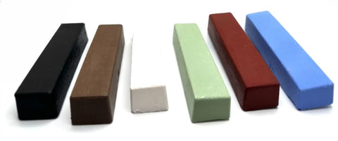 Knockout Six Piece Metal Polish Compound Kit 24 Oz Heavy Duty Buffing Paste Bars in various colors for detailing and crafting.
