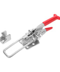 Rubber T Handle Hasp Lock For Toolboxes And Car Hoods with red grip and flexible draw latch on white background