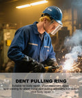 Technician using All In One Pro Car Dent Puller Ring Kit 100 Pcs in a workshop for auto body repair and welding