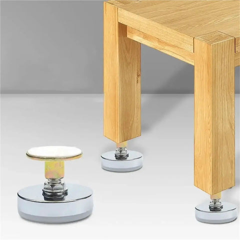 4 Pack Adjustable Leveling Feet For Chairs Tables Cabinets And Sofas Screw In Base Feet with metal core supporting wooden table