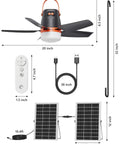 20 Inch Portable Ceiling Fan With Solar Charging And 20000 Mah Battery Includes Wireless Remote with solar panel and remote.