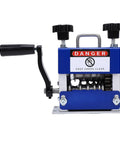 V-Notch Wire Stripping Machine With Six Hole Adjustable Depth Setting For Secure Grip Non-Slip Performance, blue metal construction.