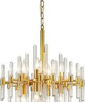 Gleaming Gold Crystal Chandelier With Adjustable Downrod And K9 Glass Rods For Dining Room And Living Room Lighting Modern Ceiling Pendant Lamp