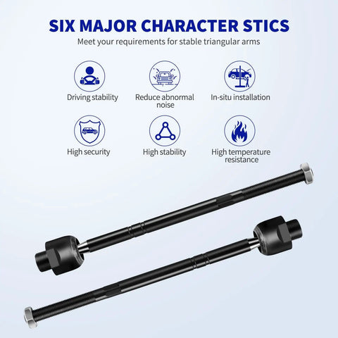 Front Tie Rod End Kit For Silverado 1500 And Sierra 1500 1999 2006 Fits 2WD Rack Steering Includes 4 Inner Outer Tie Rod Ends With Boots EV370 ES3492 6 Pc Ready To Roll For Rack Steering And Suspension Repair image showing two metal tie rods with features such as driving stability and high security.