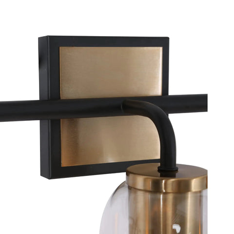 Close-up of Black And Gold Modern Farmhouse Vanity Light With Copper Accent Socket and Back Plate, 19.7 Inch Bar Easy Install