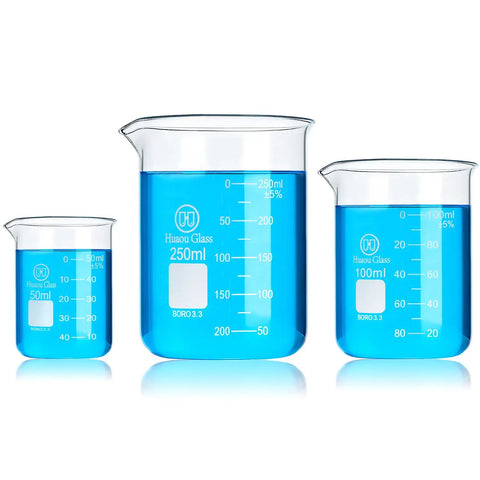 3 Piece Glass Beaker Set Lab Gear With 50ml 100ml 250ml Low Form Borosilicate 3.3 Lab Grade Beakers Featuring Double Scale