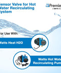 Watts Premier sensor valve for hot water recirculating system; blue unit with two 12-inch supply lines and 1/2-inch connectors