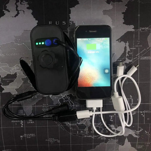 Heavy Duty Dual Battery Case For Two 18650 Or 26650 Cells With Waterproof Cover And Built In USB Charger connected to phone