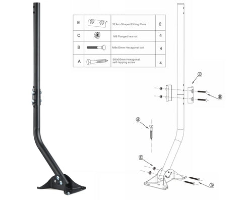Adjustable Antenna Mounting Pole For Outdoor Wall Or Eave Installations With Heavy Duty Weatherproof Steel Bracket display