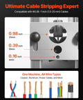 Close-up of Manual Wire Stripper for Scrap Copper, showing cutting range, knob settings for 0.06-1 inch cables, aluminum frame.