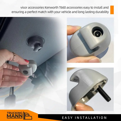 Sun Visor Clip Two Pack For Peterbilt And Kenworth Trucks Gray S16 1023 661 Replacement Visor Clip Easy Install shown in use