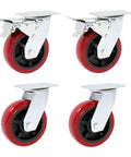 Heavy Duty Swivel Caster Wheels 4 Pack Polyurethane Rolling Casters With Precision Ball Bearings built tough with red wheels.
