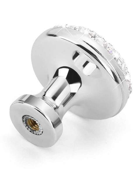 Side view of 4 Pack Bling Cabinet Knobs Round Crystal 30mm white with screw, ABS material sparkling drawer pulls.