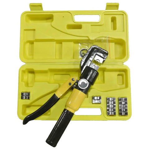 10 Ton Hydraulic Crimp Tool For Battery Cables, Lug Terminal Crimper With 9 Die Sets in yellow case