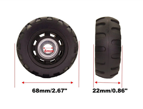68mm Replacement Wheel Set For Luggage And Inline Skates, Quiet Polyurethane Wheels 24mm Wide With 8mm Bearings, side and front view
