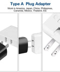 Three Way Rotating Wall Plug Adapter 2 Prong Portable Outlet Splitter Type A For Travel US To Japan Philippines White side view