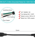 Low Profile 1 Foot Flat Plug Extension Cord With Grounded 3 Prong Indoor SJT 16AWG Heavy Duty Flexible Power Cable Angled Flat Plug