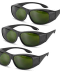 Top Notch Fiber Laser Safety Goggles For 1064Nm Eye Protection And Laser Engraving Gear High Density Certified Dpss Yag Cutter Specs three pairs of black protective goggles with green lenses.