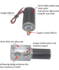 high torque 24V DC gear motor featuring copper turbine worm, ball bearing design for improved durability in robotics and automation projects