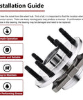 Front Wheel Hub Bearing Assembly For 4WD 6 Lug 515096 Compatible With Chevy Tahoe Silverado 1500 Avalanche Suburban Cadillac Escalade GMC Yukon Sierra With ABS And 2007 Through 2014 Models, showing installation guide and product features.