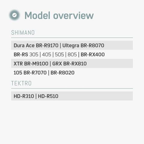 Model overview for Shimano and Tektro brake systems compatible with Two Pairs Bicycle Brake Pads For Shimano K03S And Ultegra Dura Ace 105 XTR GRX Brakes High Heat Dissipation Strong Braking Power Long Lasting Ride Ideal For Road And Mountain Bikes.