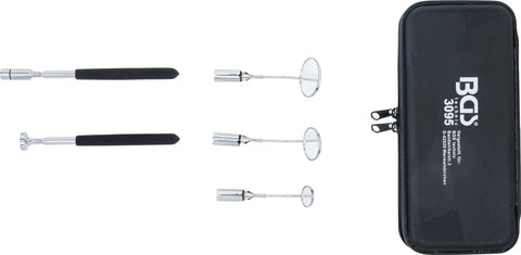 Led Magnetic Pick Up Tool And Inspection Mirror Set With Extendable 665mm Shaft, black case, and silver finish tools